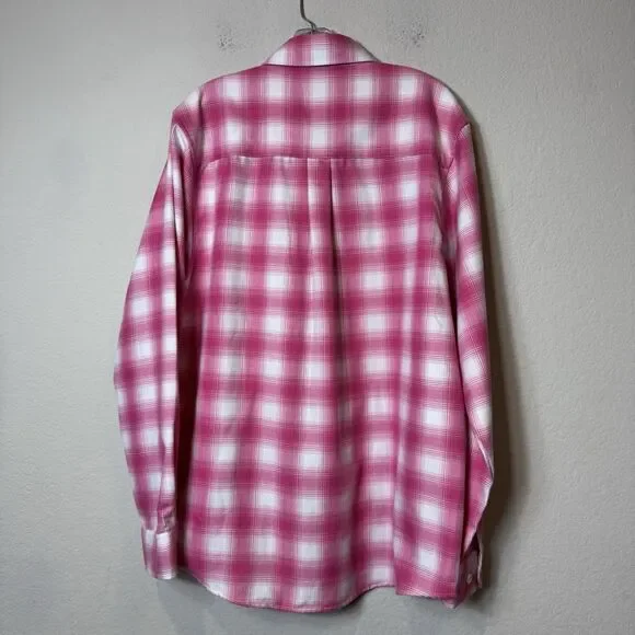 Dixxon The Ribbon Flannel Shirt Limited Edition Breast Cancer Pink White Size L - Picture 9 of 9